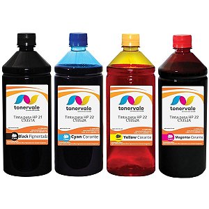 Kit 4 Tinta para Cartucho HP 21 C9351A e 22 C9352A Impressora F4180 J3680 F380 1410 D2460 de 1L.