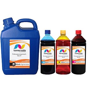 Kit 4 Tinta para Impressora Lexmark Z-515 Z-35 Z-517 Z-640 - Lexmark 16 17 | 26 27 CMYK de 5L Black e 1 Litro Color