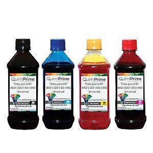 Kit 4 Tinta para Recarga HP 662 122 60 901 Impressora 3050 2050 2546 de 500ml QuimiPrime