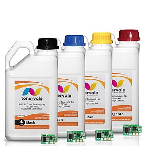 Kit 4 Toner Refil + 29 Chip Toner Samsung CLX-6260FR CLP-680ND - CLT-506L CMYK de 1kg