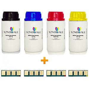 Kit 4 Toner Refil + 4 Chip Toner Samsung CLP-325 CLX-3185N CLP-325W CLX-3185FW CLX-3185 CLP-320 - CLT-407 CMYK Dose Única