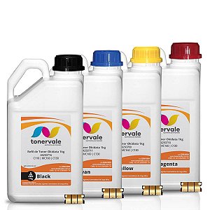 Kit 4 Toner Refil + 79 Chip Okidata C110 MC160 C130 - 44250716 711 710 709 CMYK de 1kg