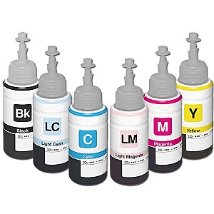 Kit 6 Tinta para Epson Bulk Ink L800 T673 Corante CMYK Compatível de 70ml