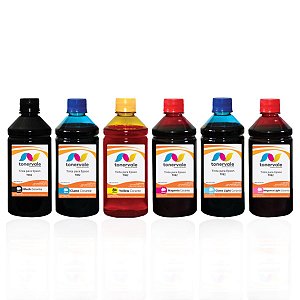 Kit 6 Tinta para Epson T0821 T0822 T0823 T0824 T0825 T0825 - Epson R-290 R-270 R-390 RX-590 CMYK de 500ml