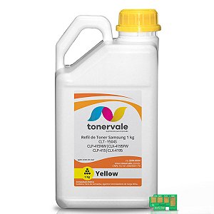 Kit Toner Refil + 11 Chip Toner Samsung CLT-Y504S Amarelo - CLX-4195 CLP-415NW CLP-415 CLX-4195FW de 1kg