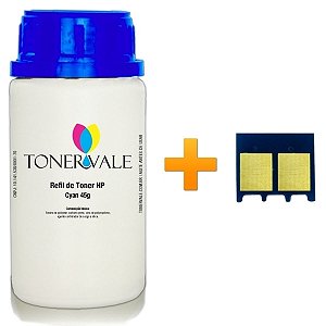 Kit Toner Refil + Chip Toner HP 128A CE321A Ciano - HP CP1525NW CM1415 CP1525 CM1415FN CM1415FNW Dose Única