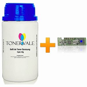 Kit Toner Refil + Chip Toner Samsung CLT-C406S Ciano - SL C410W SL C460W, CLP-365 Dose Única