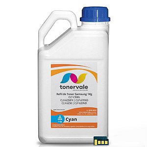 Kit Toner Refil + Chip Toner Samsung CLT-C508L Ciano - CLX-6250FX CLP-670 CLX-6220 CLP-620ND de 1kg