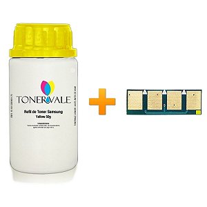 Kit Toner Refil + Chip Toner Samsung CLT-Y407S Yellow - CLP-325 CLX-3185N CLP-325W CLX-3185FW CLX-3185 CLP-320 Dose Única