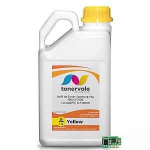 Toner Refil + 8 Chip Toner Samsung CLT-Y506L Amarelo - CLP-680ND CLX-6260FR de 1kg