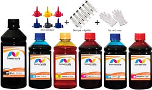 Kit 6 Tinta Epson L800 T673120 CMYK de 500ml Black e 250ml Color Linha Platinum