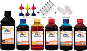 Kit 6 Tinta Epson R300 T048120 a 486 CMYK de 500ml Black e 250ml Color Linha Platinum