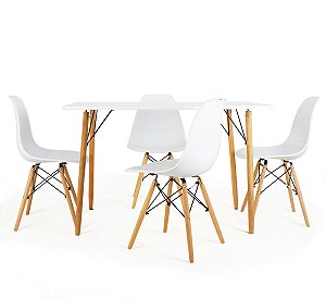 Mesa de Jantar Retangular 120x80cm Branco com 4 Cadeiras Eames Branca