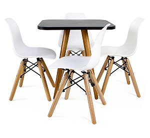 Mesa Infantil Preta 50cm Quadrada trípe 4 Cadeiras Eiffel Branco
