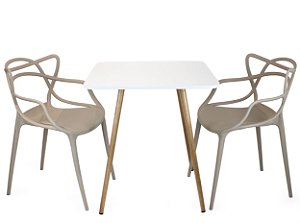 Mesa Quadrada Sofia 70cm Branca com 2 Cadeiras Allegra Branca