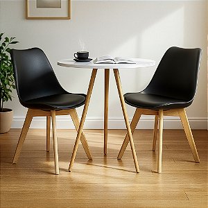 Mesa Redonda Tripé 70cm Branca com 2 Cadeiras Siena Preta