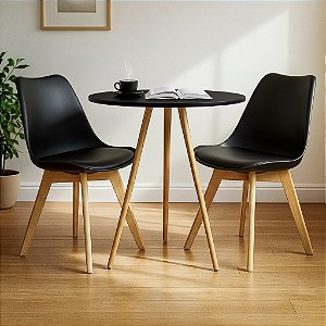 Mesa Redonda Tripé 70cm Preta com 2 Cadeiras Siena Preta