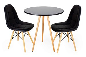 Mesa Redonda Tripé 70cm Preta com 2 Cadeiras Botonê Preta