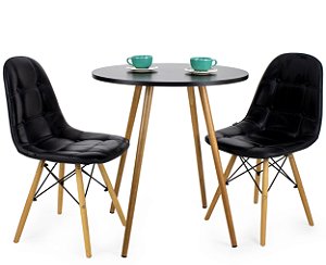 Mesa Redonda Sofia 70cm Preta com 2 Cadeiras Botonê Preta