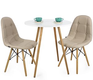 Mesa Redonda Sofia 70cm Branca com 2 Cadeiras Botonê Nude