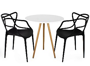Mesa Redonda Tripé 70cm Branca com 2 Cadeiras Allegra Preta