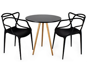 Mesa Redonda Preta de Jantar 70cm com 2 Cadeiras Allegra Preta