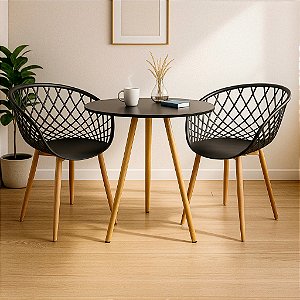 Mesa Redonda Tripé 70cm Preta com 2 Cadeiras Clarice Preta