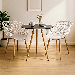 Mesa Redonda Tripé 70cm Preta com 2 Cadeiras Clarice Branca