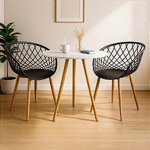 Mesa Redonda Tripé 70cm Branca com 2 Cadeiras Clarice Preta