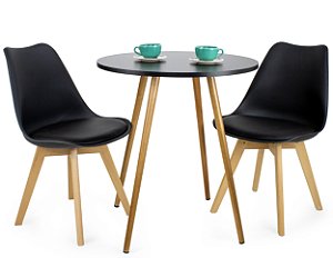 Mesa Redonda Sofia 70cm Preta com 2 Cadeiras Siena Preta