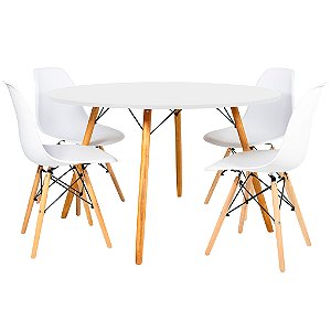 Mesa de Jantar Redonda Eiffel 120cm Branca com 4 Cadeiras Eames Branca
