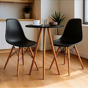 Mesa Redonda Tripé 70cm Preta com 2 Cadeiras Eiffel Preta