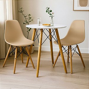 Mesa Redonda Eiffel 60cm Branca com 2 Cadeiras Eiffel Nude