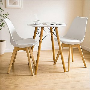 Mesa Redonda Eiffel 60cm Branca com 2 Cadeiras Siena Branca