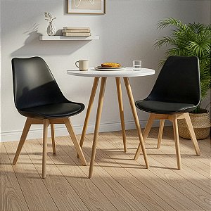 Mesa Redonda Sofia 60cm Branca com 2 Cadeiras Siena Preta