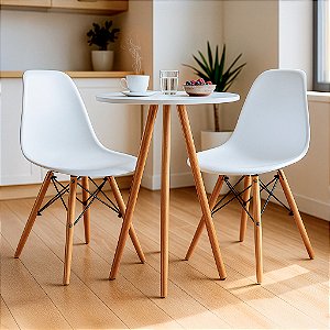 Mesa Redonda Tripé 60cm Branca com 2 Cadeiras Eiffel Branca