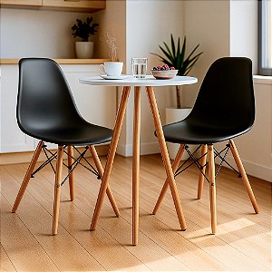 Mesa Redonda Tripé 60cm Branca com 2 Cadeiras Eiffel Preta