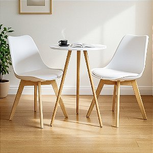 Mesa Redonda Tripé 60cm Branca com 2 Cadeiras Siena Branca