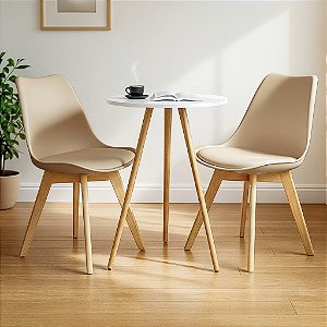 Mesa Redonda Tripé 60cm Branca com 2 Cadeiras Siena Nude