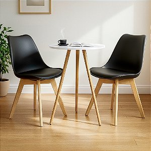 Mesa Redonda Tripé 60cm Branca com 2 Cadeiras Siena Preta
