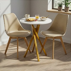 Mesa Redonda Bistrô 60cm Branca com 2 Cadeiras Siena Nude