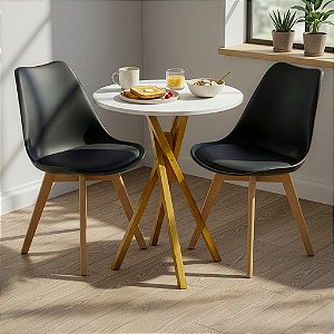 Mesa Redonda Bistrô 60cm Branca com 2 Cadeiras Siena Preta