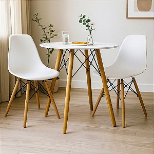 Mesa Redonda Eiffel 70cm Branca com 2 Cadeiras Eiffel Branca