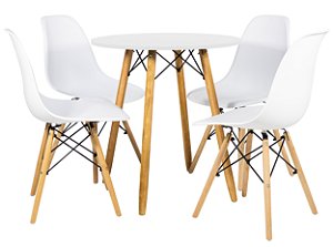 Mesa Redonda Eiffel 70cm Branca com 4 Cadeiras Eiffel Branca