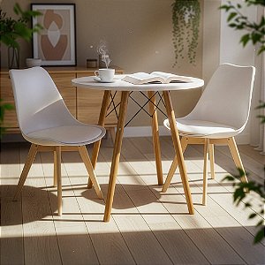 Mesa Redonda Eiffel 70cm Branca com 2 Cadeiras Siena Branca