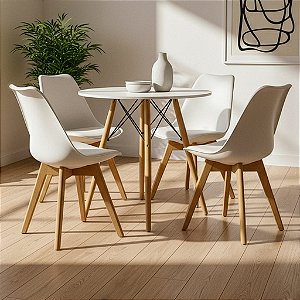 Mesa Redonda Eiffel 70cm Branca com 4 Cadeiras Siena Branca