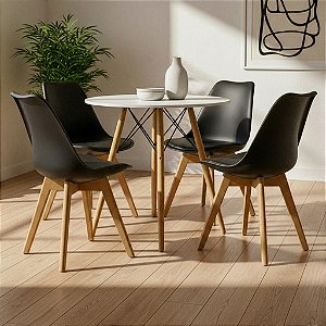 Mesa Redonda Eiffel 70cm Branca com 4 Cadeiras Siena Preta