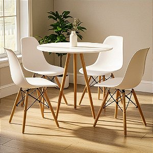 Mesa Redonda Tripé 70cm Branca com 4 Cadeiras Eiffel Branca