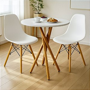 Mesa Redonda Bistrô 70cm Branca com 2 Cadeiras Eiffel Branca