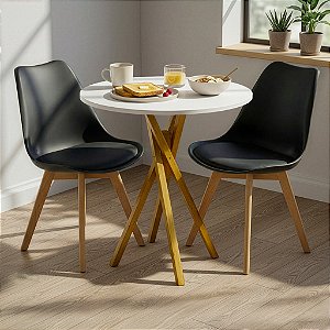 Mesa Redonda Bistrô 70cm Branca com 2 Cadeiras Siena Preta